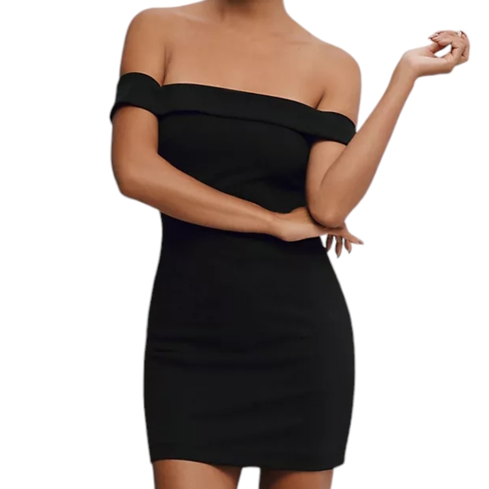 BHLDN Off-Shoulder Black Mini Dress Cocktail New Year’s Party Formal - Picture 3 of 12